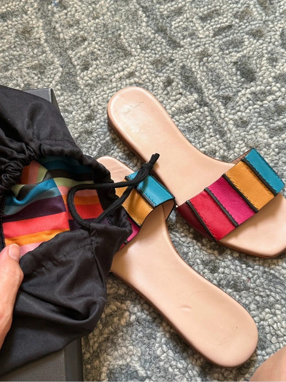 Paul Smith Multicolor Rainbow  Leather Slide Sandals sz 37 6.5-7